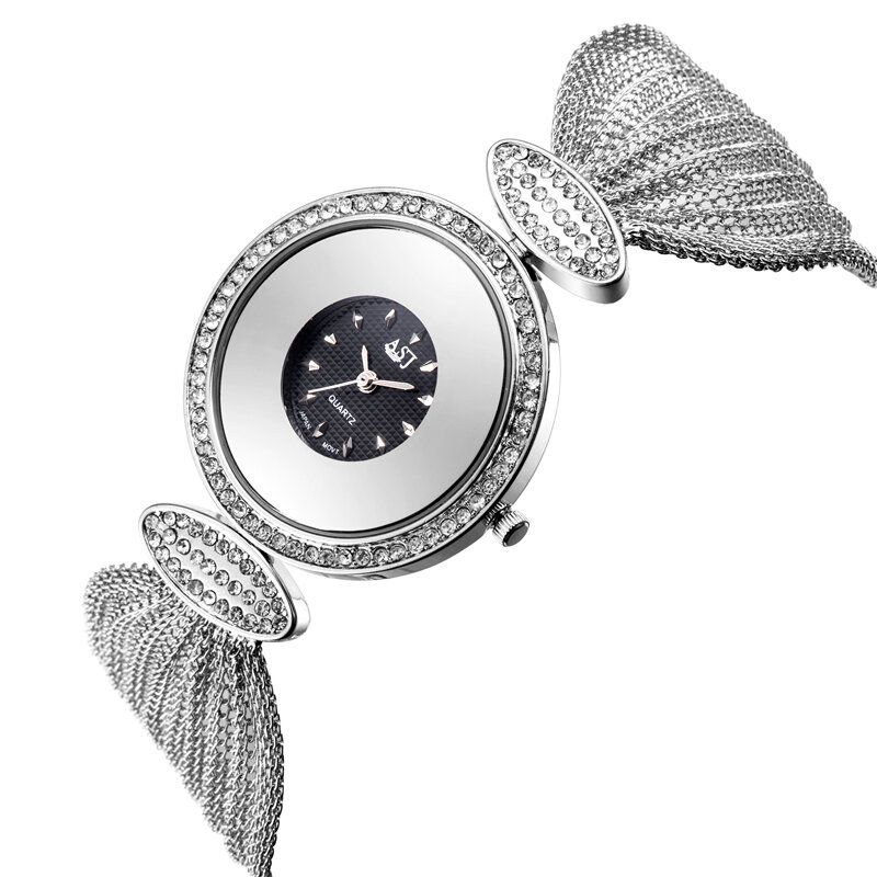 Mode Unique Design Grand Cadran Mesh Bracelet Femmes Montre À Quartz