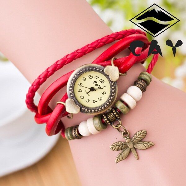 Mode Vintage Multicouche Libellule Pendentif Perlé Bracelet Montre À Quartz Montre-bracelet