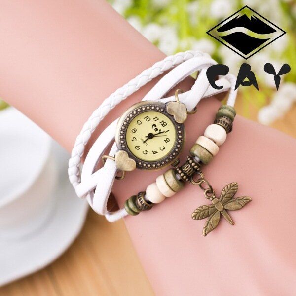 Mode Vintage Multicouche Libellule Pendentif Perlé Bracelet Montre À Quartz Montre-bracelet