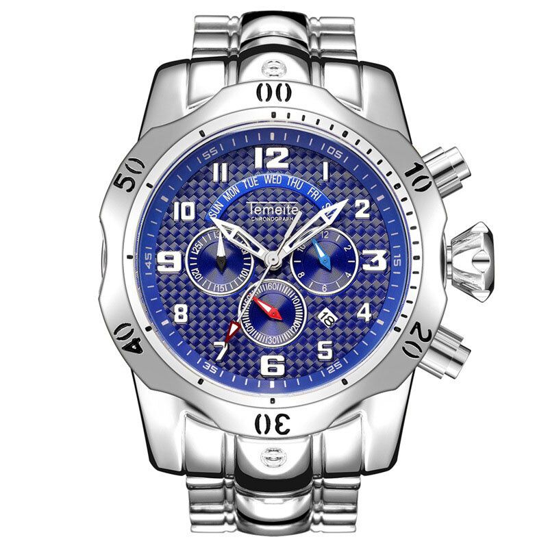 Montre D'affaires À Grand Cadran Pour Hommes Calendrier Lumineux Multifonctionnel Montre À Quartz Étanche