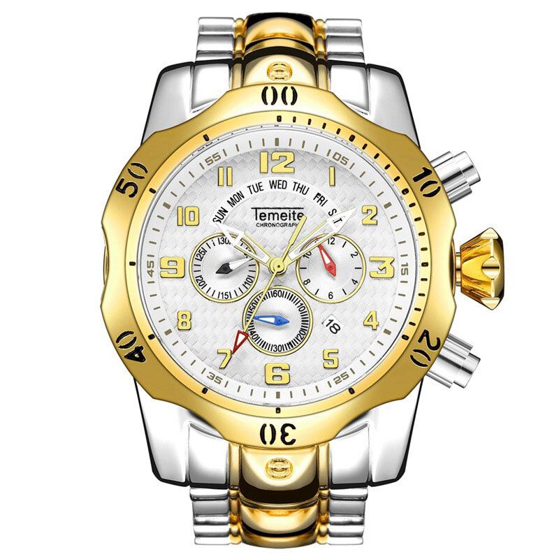 Montre D'affaires À Grand Cadran Pour Hommes Calendrier Lumineux Multifonctionnel Montre À Quartz Étanche