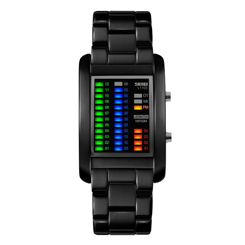 Montre-bracelet À Affichage Led De Style Professionnel Avec Bande En Acier Montre Numérique De Style Créatif