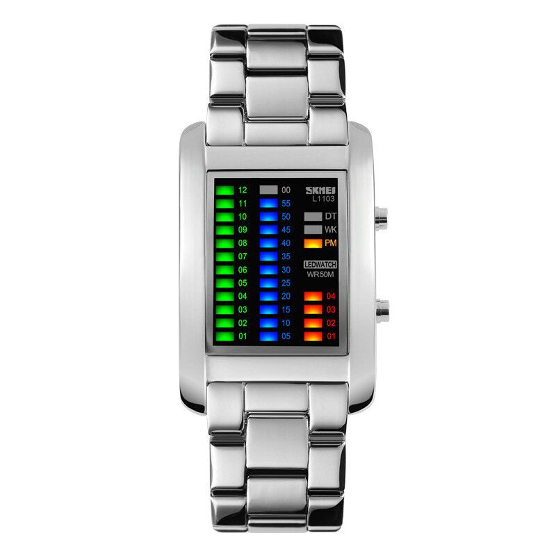 Montre-bracelet À Affichage Led De Style Professionnel Avec Bande En Acier Montre Numérique De Style Créatif