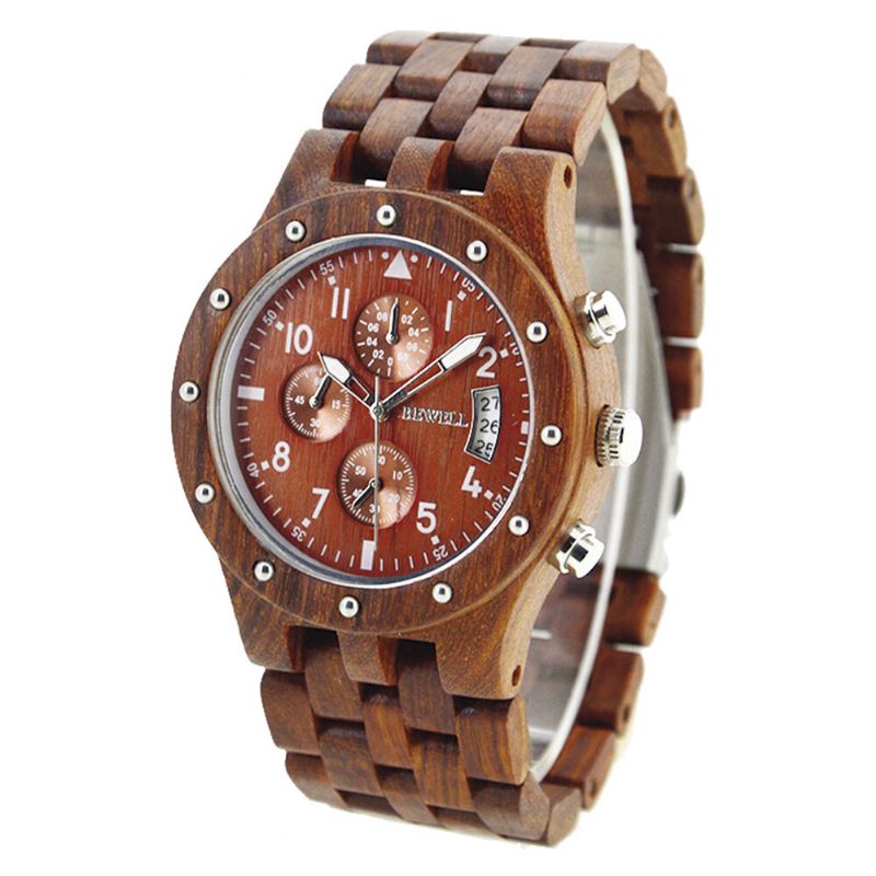 Montre-bracelet En Bois Multifonction Bewell Affichage De La Date Créative Montre À Quartz Pour Hommes