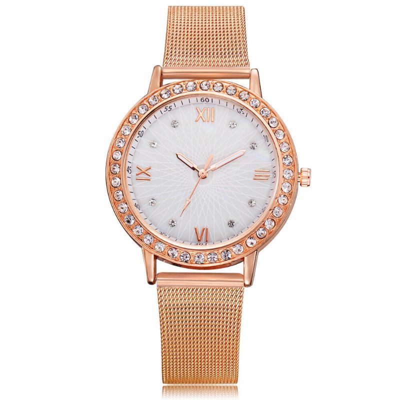 Montre-bracelet Pour Dames En Cristal De Style Décontracté Deffrun Montres À Quartz Avec Bande En Acier