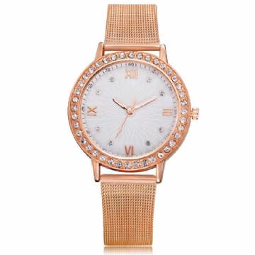 Montre-bracelet Pour Dames En Cristal De Style Décontracté Deffrun Montres À Quartz Avec Bande En Acier