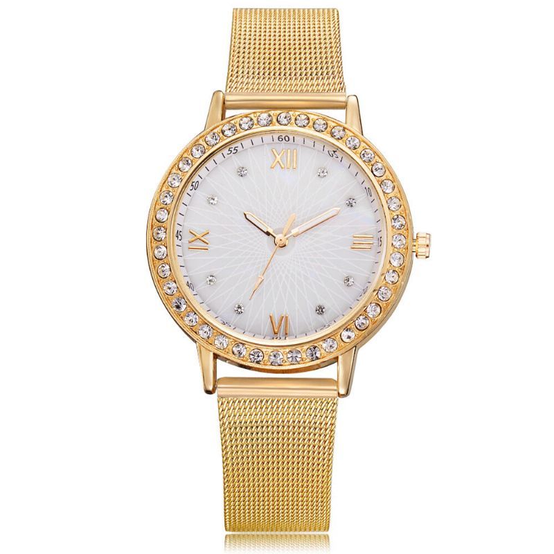 Montre-bracelet Pour Dames En Cristal De Style Décontracté Deffrun Montres À Quartz Avec Bande En Acier