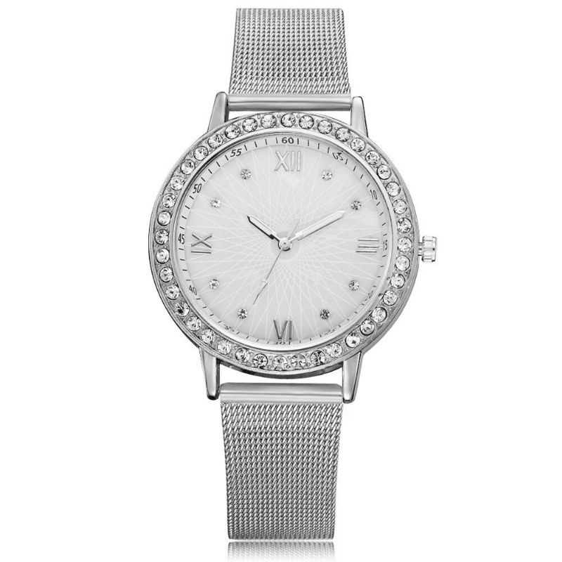 Montre-bracelet Pour Dames En Cristal De Style Décontracté Deffrun Montres À Quartz Avec Bande En Acier