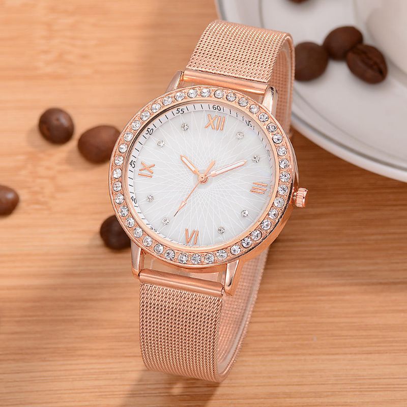 Montre-bracelet Pour Dames En Cristal De Style Décontracté Deffrun Montres À Quartz Avec Bande En Acier