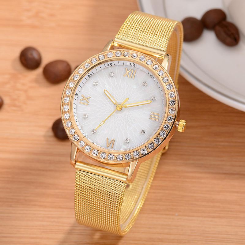 Montre-bracelet Pour Dames En Cristal De Style Décontracté Deffrun Montres À Quartz Avec Bande En Acier