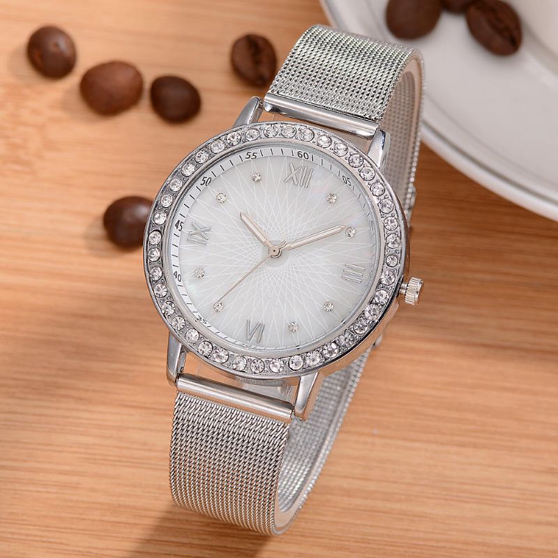 Montre-bracelet Pour Dames En Cristal De Style Décontracté Deffrun Montres À Quartz Avec Bande En Acier