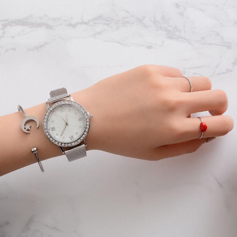 Montre-bracelet Pour Dames En Cristal De Style Décontracté Deffrun Montres À Quartz Avec Bande En Acier