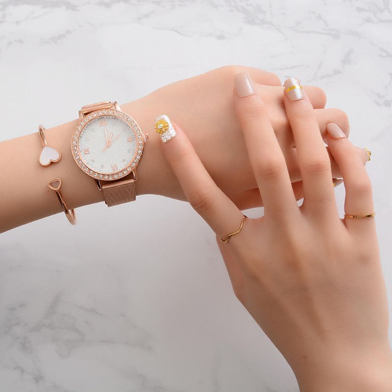 Montre-bracelet Pour Dames En Cristal De Style Décontracté Deffrun Montres À Quartz Avec Bande En Acier