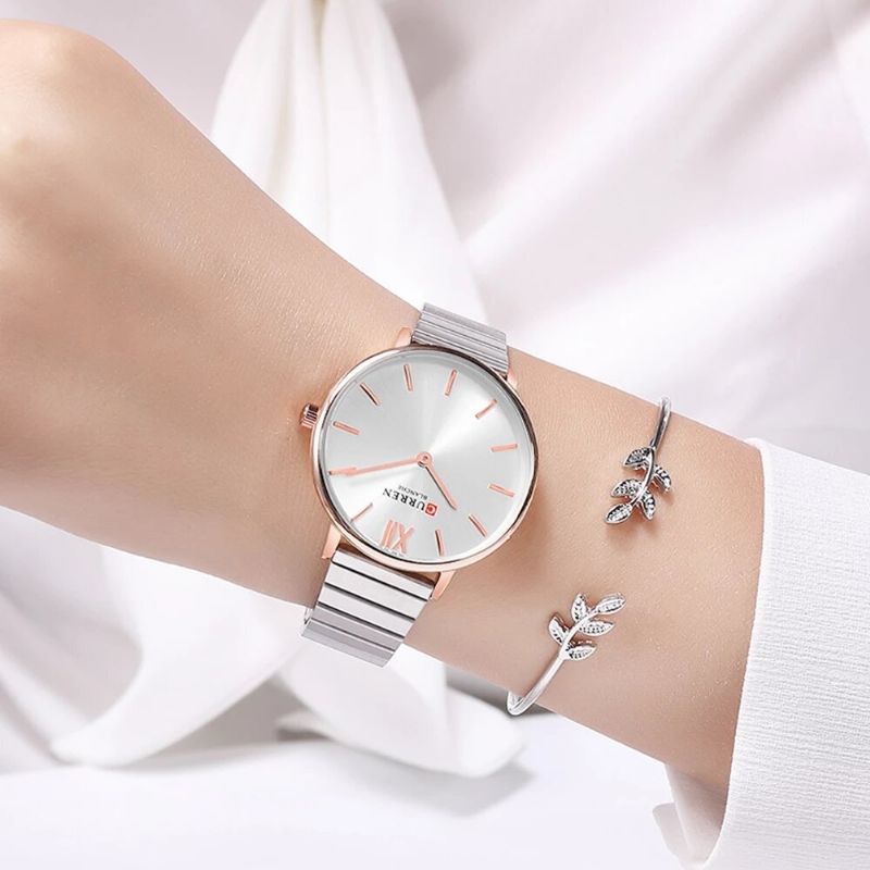 Montre-bracelet Pour Dames De Style Décontracté À La Mode Montres À Quartz Ultra Minces Avec Bande En Acier