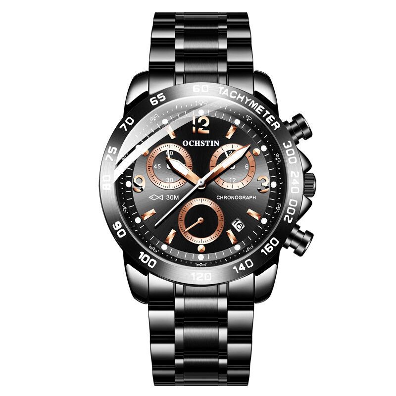 Montre-bracelet Étanche Pour Hommes De Style Décontracté Montre À Quartz Chronographe En Acier