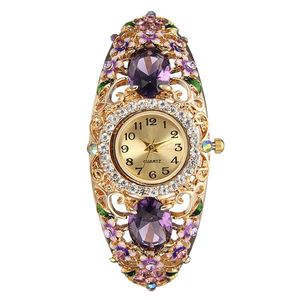 Montre-bracelet Pour Femme De Style Rétro Montre À Quartz Fleur Diamant