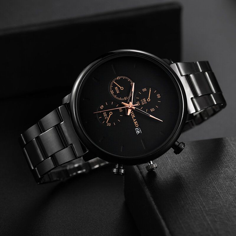 Montre-bracelet Pour Hommes De Style Décontracté Montre À Quartz Avec Calendrier En Acier