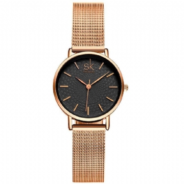 Montre-bracelet Ultra Fine Pour Femme De Style Décontracté Montre À Quartz Avec Bande En Acier