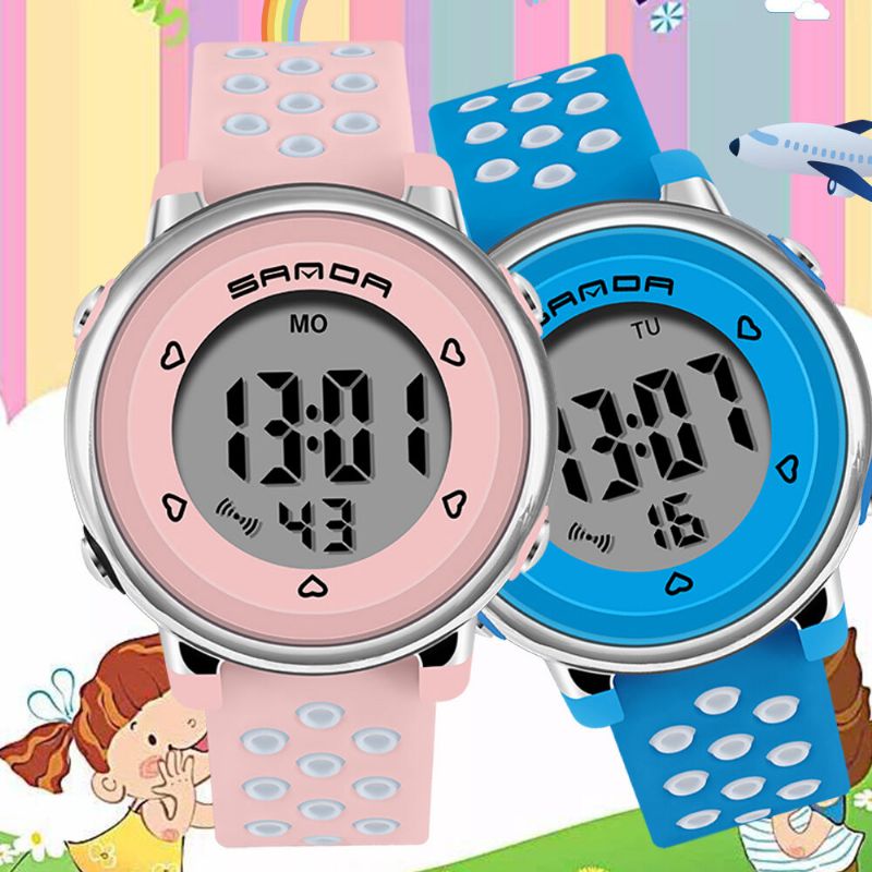 Montre Colorée Mode Affichage Lumineux Antichoc 12/24 Heures Mignon Enfants Montre Numérique