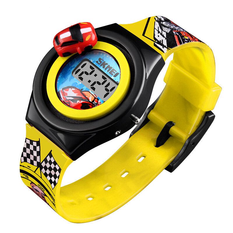 Montre Pour Enfants De Dessin Animé Créatif Avec Décoration De Voiture Rotative Sport Enfants Montres Numériques