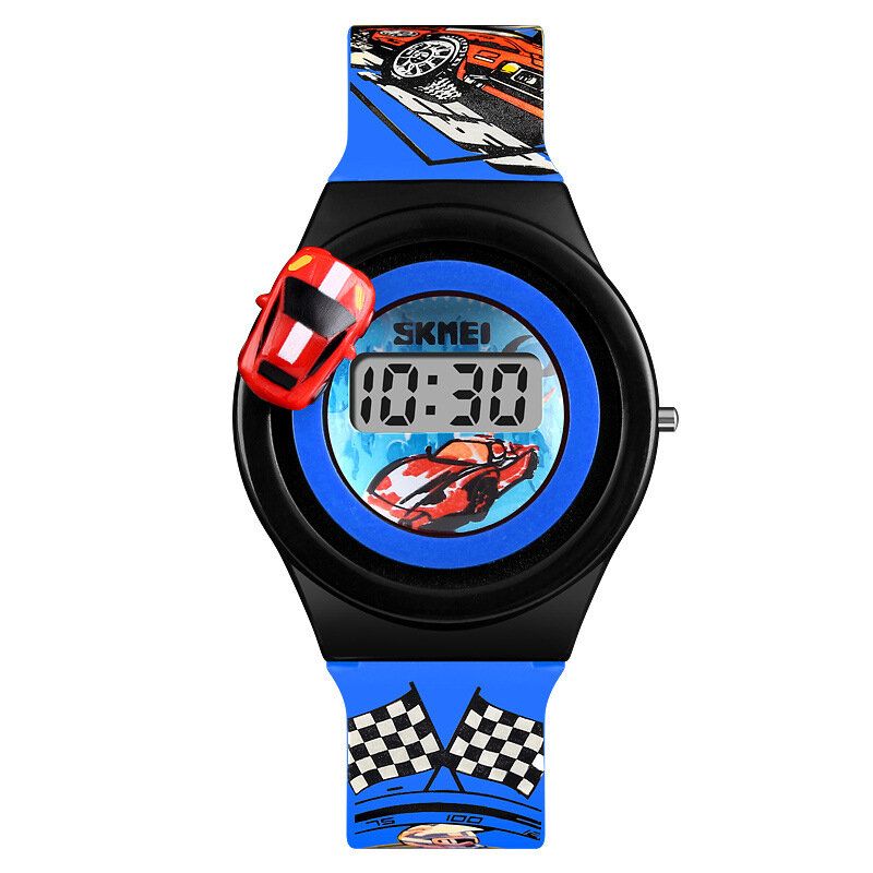 Montre Pour Enfants De Dessin Animé Créatif Avec Décoration De Voiture Rotative Sport Enfants Montres Numériques