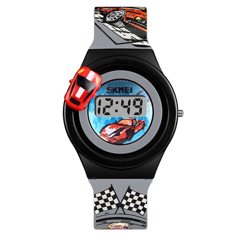 Montre Pour Enfants De Dessin Animé Créatif Avec Décoration De Voiture Rotative Sport Enfants Montres Numériques