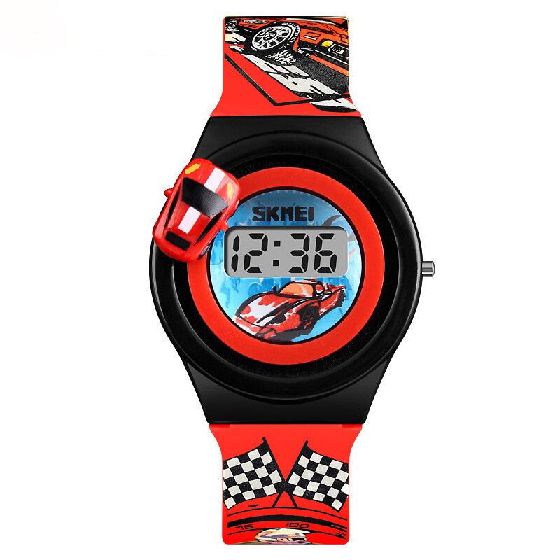 Montre Pour Enfants De Dessin Animé Créatif Avec Décoration De Voiture Rotative Sport Enfants Montres Numériques