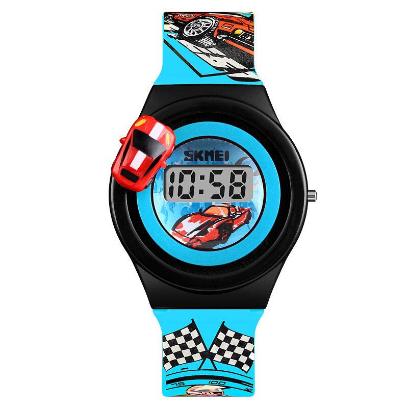 Montre Pour Enfants De Dessin Animé Créatif Avec Décoration De Voiture Rotative Sport Enfants Montres Numériques