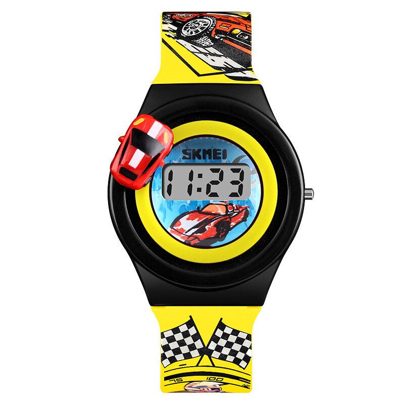 Montre Pour Enfants De Dessin Animé Créatif Avec Décoration De Voiture Rotative Sport Enfants Montres Numériques