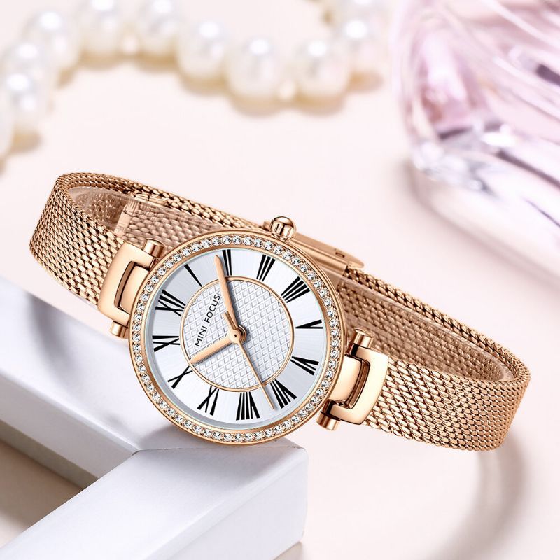 Montre Femme Élégante Mode Casual Bracelet Acier Cristal Montre Quartz Étanche