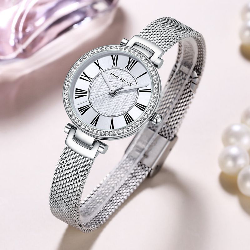 Montre Femme Élégante Mode Casual Bracelet Acier Cristal Montre Quartz Étanche