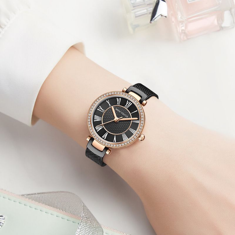 Montre Femme Élégante Mode Casual Bracelet Acier Cristal Montre Quartz Étanche