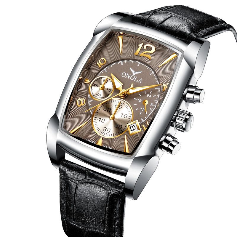 Montre Homme D'affaires Affichage De La Date Multifonction Bracelet En Cuir Étanche Montre À Quartz