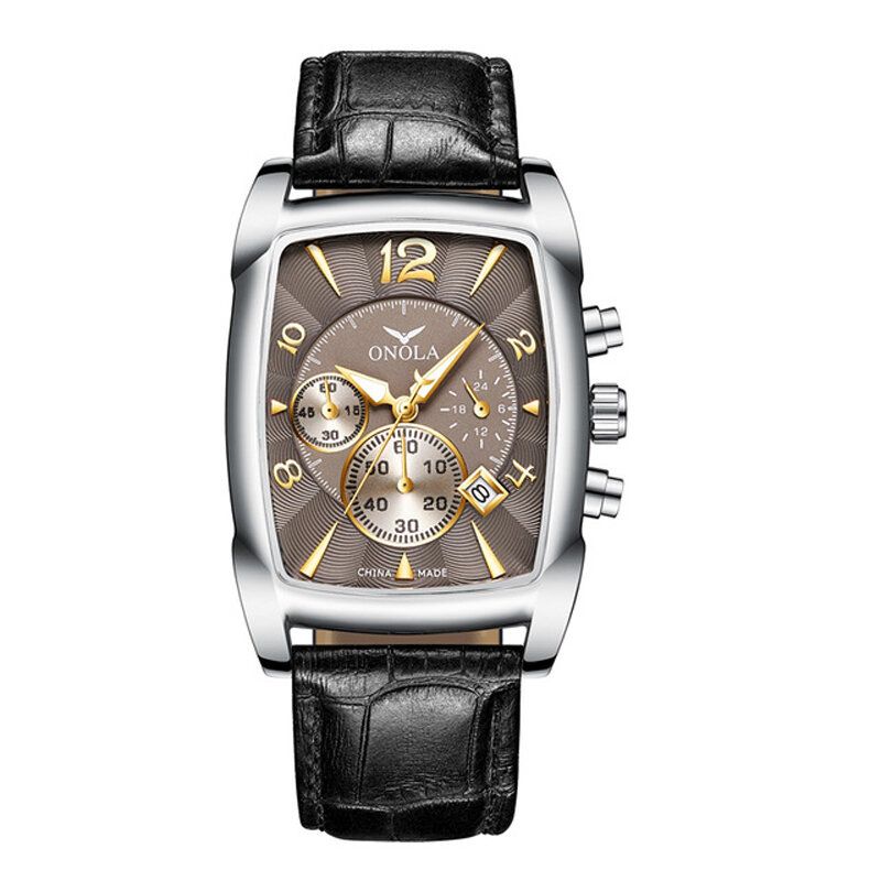 Montre Homme D'affaires Affichage De La Date Multifonction Bracelet En Cuir Étanche Montre À Quartz