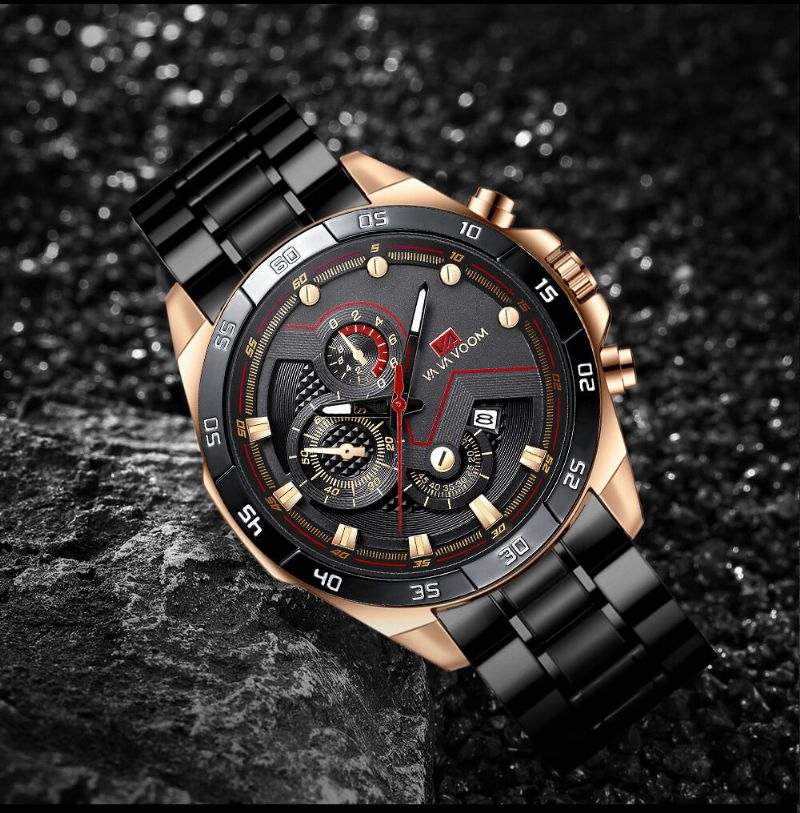 Montre Homme D'affaires Cadran Tridimensionnel Bracelet Acier Montre Quartz Étanche