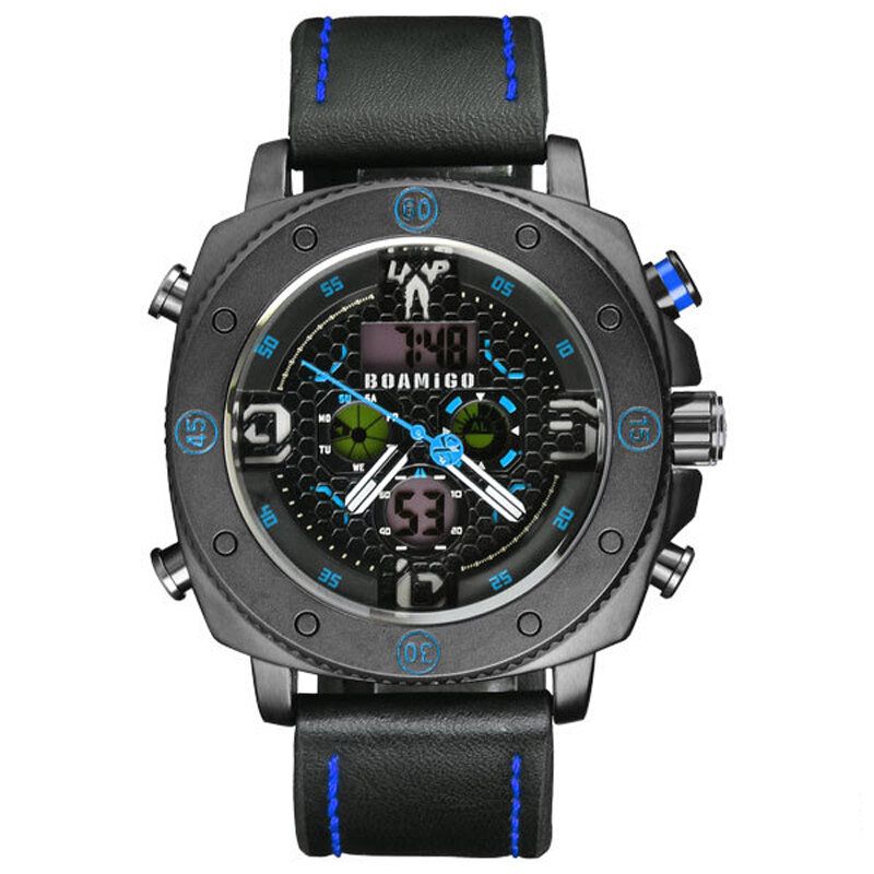 Montre Numérique Pour Hommes À La Mode Cadran Créatif Affichage De La Semaine Lumineuse Chronographe Led Montre À Double Affichage