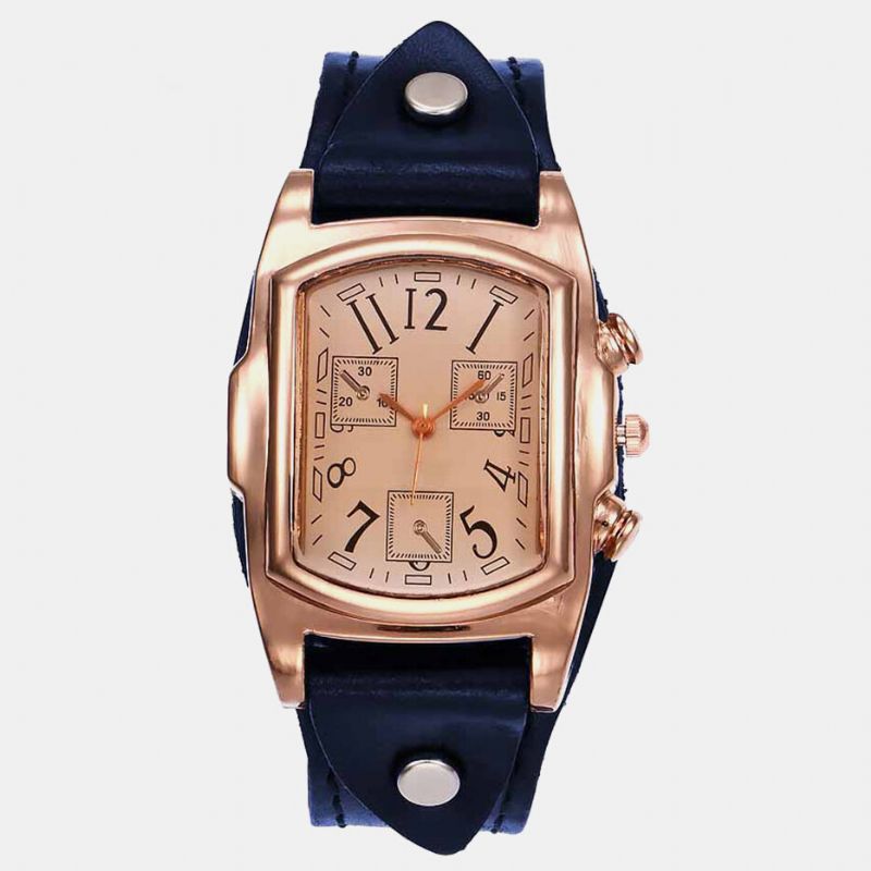 Montre À Quartz À Affichage De L'heure Avec Bracelet En Cuir Rétro De Luxe Coloré