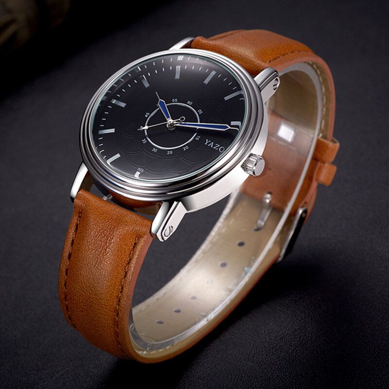 Montre À Quartz Avec Bracelet En Cuir De Style Loisir Montre-bracelet Pour Homme Ultra Mince