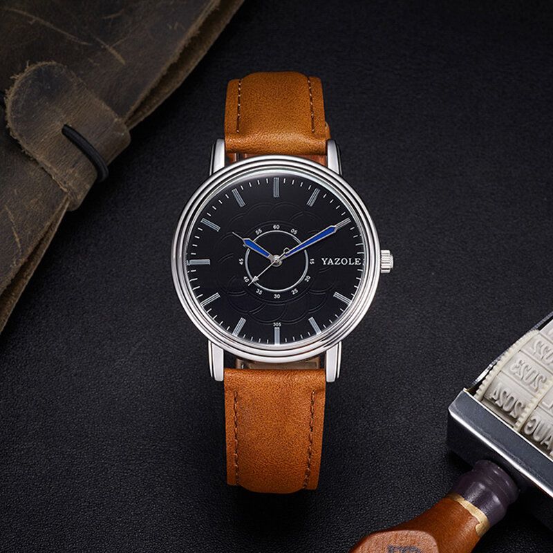 Montre À Quartz Avec Bracelet En Cuir De Style Loisir Montre-bracelet Pour Homme Ultra Mince