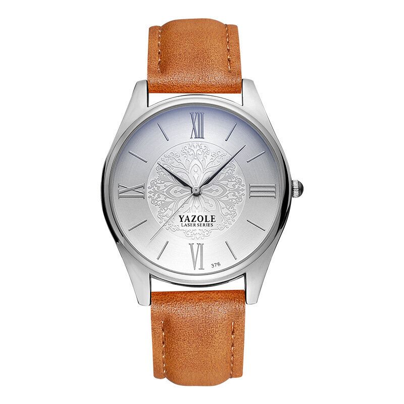 Montre À Quartz À Cadran Simple En Cuir Pour Hommes