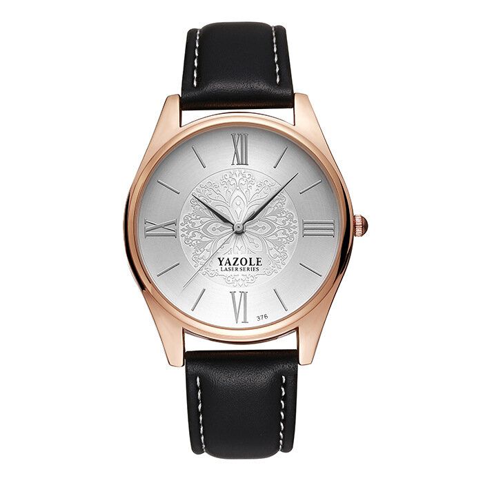 Montre À Quartz À Cadran Simple En Cuir Pour Hommes