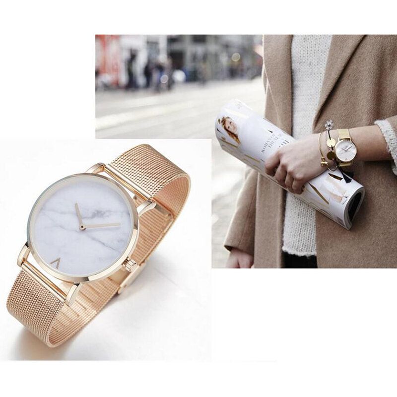 Montre À Quartz Pour Femme Avec Cadran En Marbre Et Bracelet En Acier Inoxydable