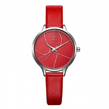 Montre À Quartz Pour Femme Avec Cadran Simple Et Bracelet En Cuir