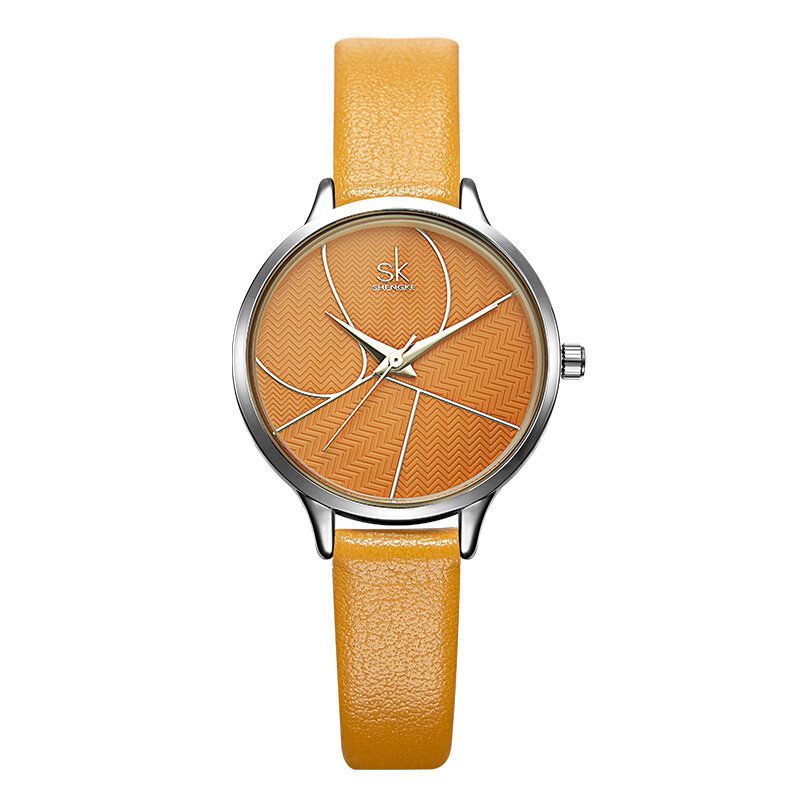 Montre À Quartz Pour Femme Avec Cadran Simple Et Bracelet En Cuir