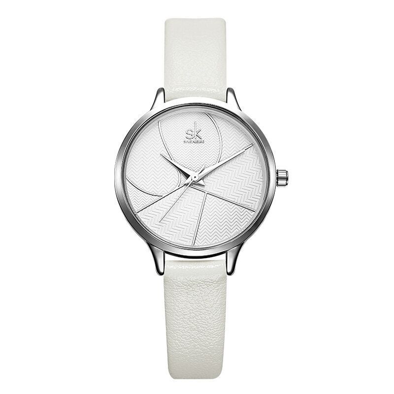 Montre À Quartz Pour Femme Avec Cadran Simple Et Bracelet En Cuir