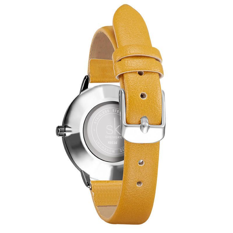 Montre À Quartz Pour Femme Avec Cadran Simple Et Bracelet En Cuir