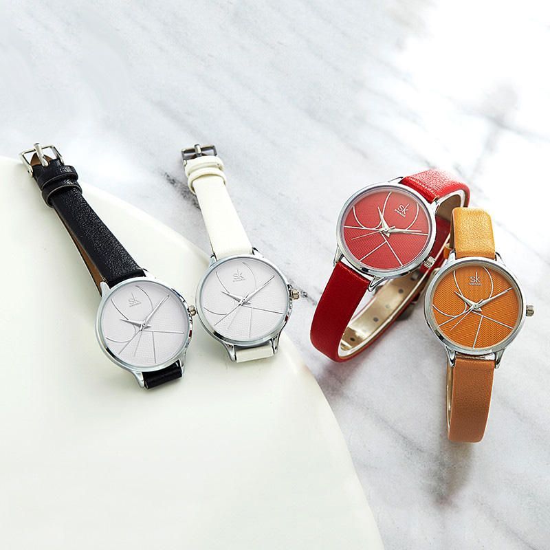 Montre À Quartz Pour Femme Avec Cadran Simple Et Bracelet En Cuir