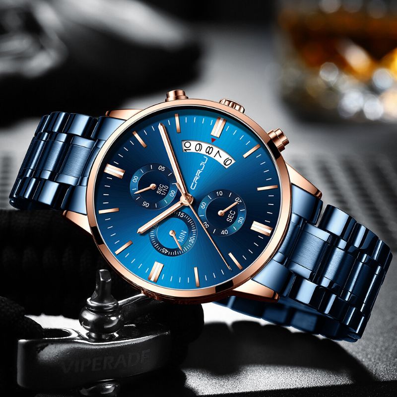 Montre À Quartz Pour Homme Avec Bracelet En Acier Et Chronographe À La Mode