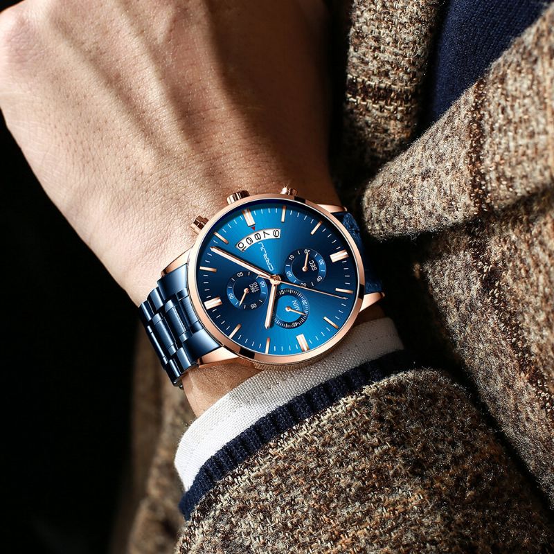 Montre À Quartz Pour Homme Avec Bracelet En Acier Et Chronographe À La Mode