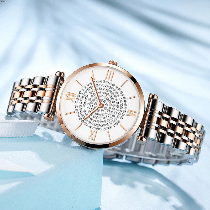 Montres Élégantes À La Mode Pour Femmes Chiffres Romains Strass Cadran Montres À Quartz